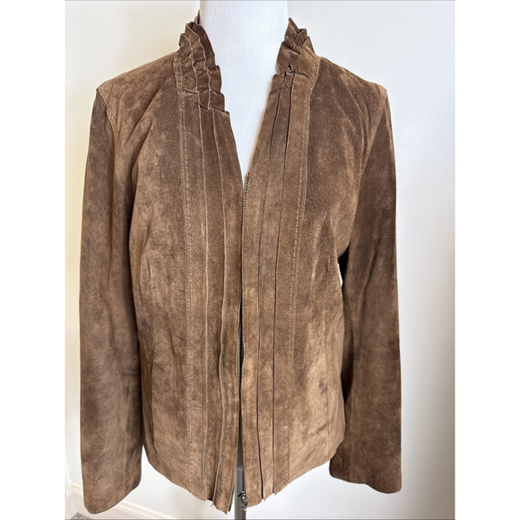 Chico's Jackets & Blazers - Chico's Genuine Leather Jacket Brown Suede Full Zip Size 1